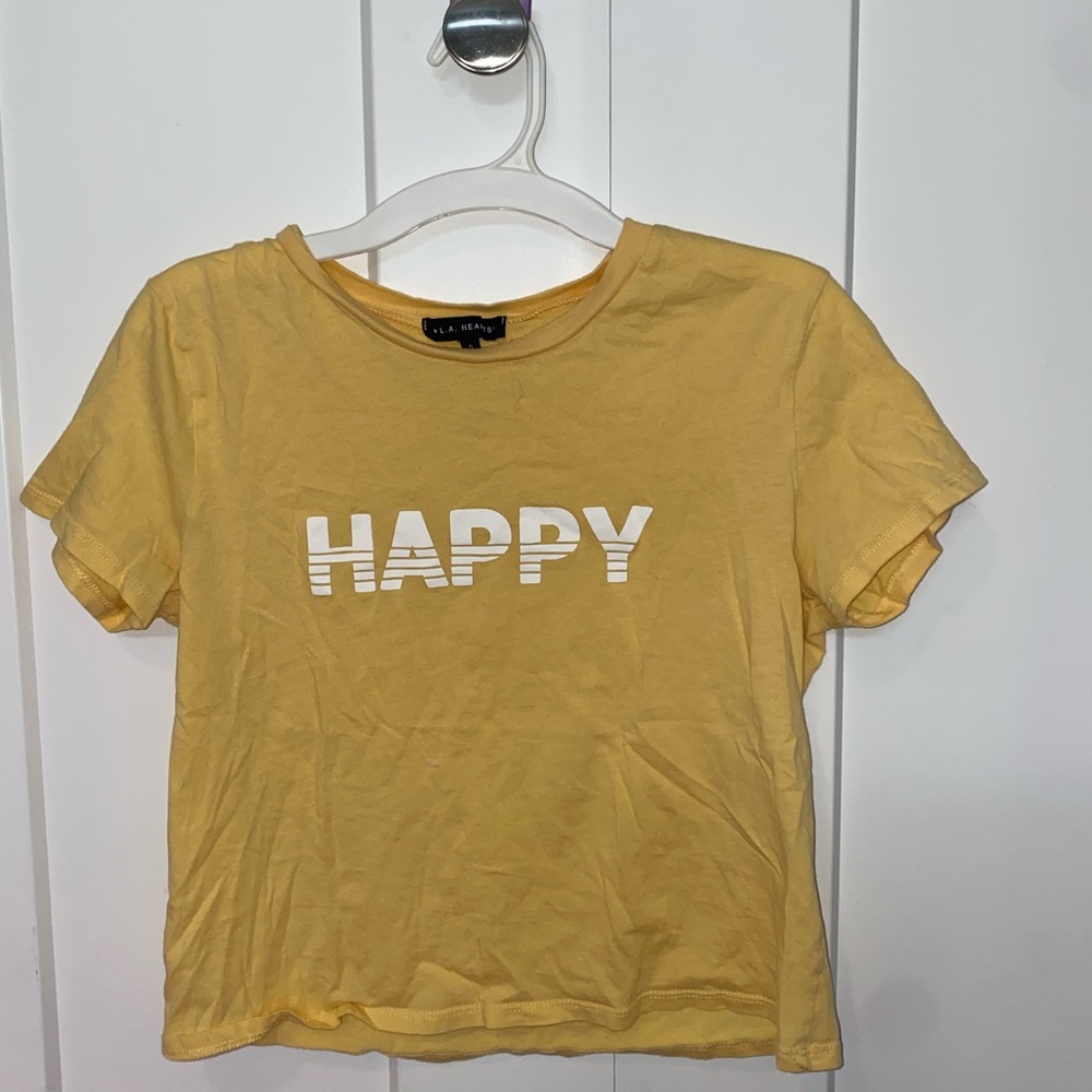 LA Hearts cropped yellow “Happy” tee size small